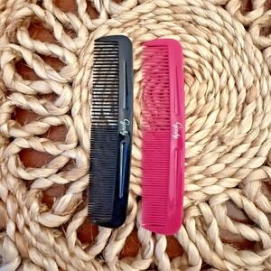 Vintage Goody Pocket Combs Pink‎ & Black Plastic 5" Set of 2 Retro Grooming